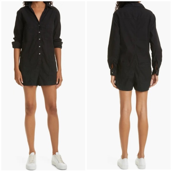 NWT Frank & Eileen Ireland Romper Cotton Linen Long Sleeve Loose Black XXS - Picture 2 of 14